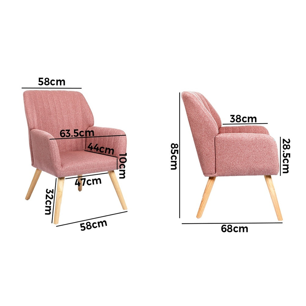 2x Armchair Lounge Sofa Fabric Accent Chairs Padded Pink/Grey Set