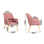 2x Armchair Lounge Sofa Fabric Accent Chairs Padded Pink/Grey Set