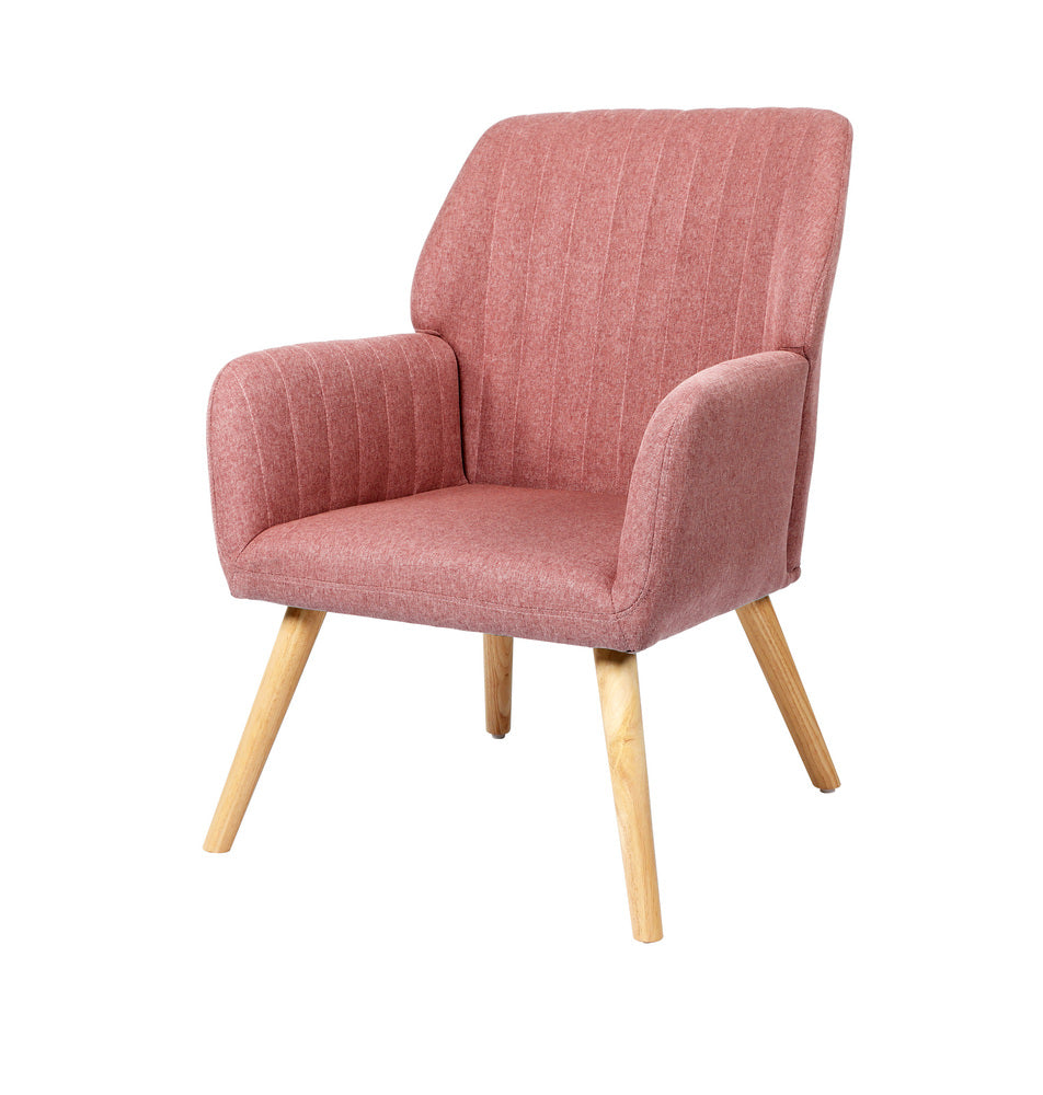 2x Armchair Lounge Sofa Fabric Accent Chairs Padded Pink/Grey Set