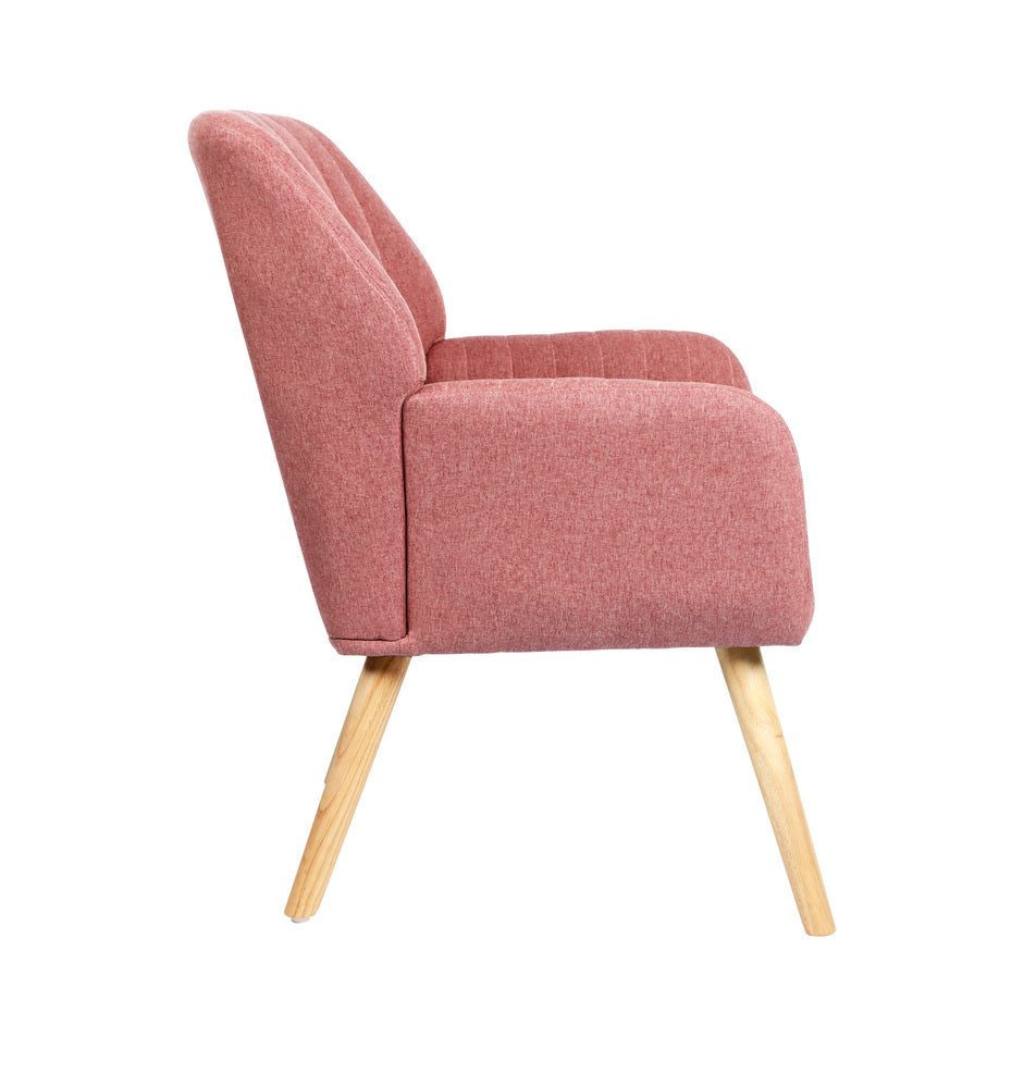 2x Armchair Lounge Sofa Fabric Accent Chairs Padded Pink/Grey Set