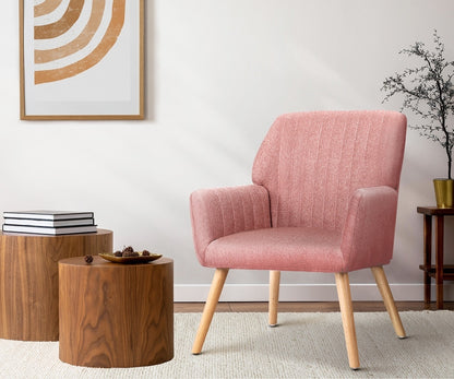 2x Armchair Lounge Sofa Fabric Accent Chairs Padded Pink/Grey Set