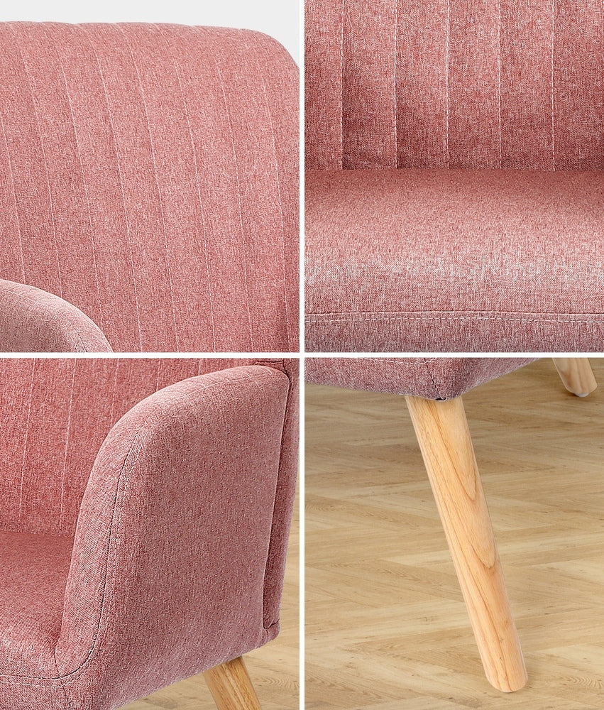 2x Armchair Lounge Sofa Fabric Accent Chairs Padded Pink/Grey Set