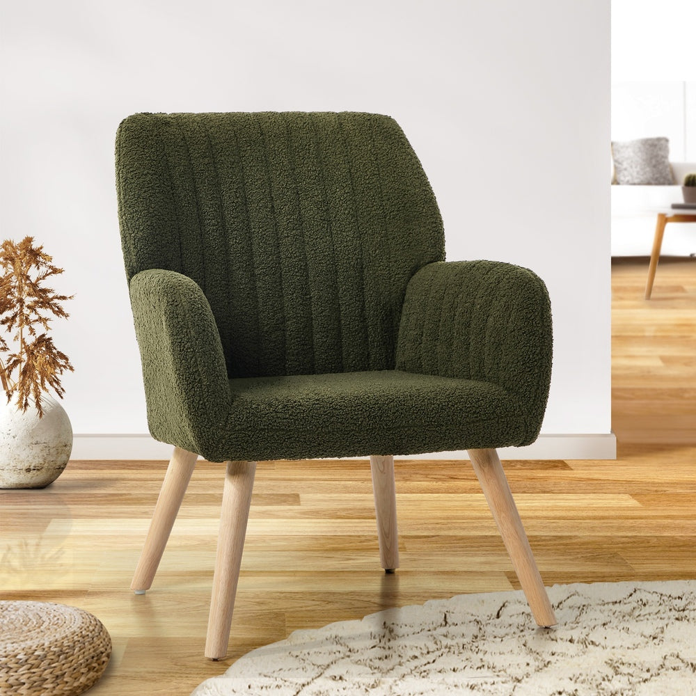 Armchair Lounge Sofa Chair Sherpa Fabric Accent Couch Green