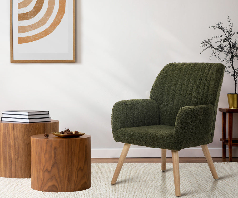 Armchair Lounge Sofa Chair Sherpa Fabric Accent Couch Green