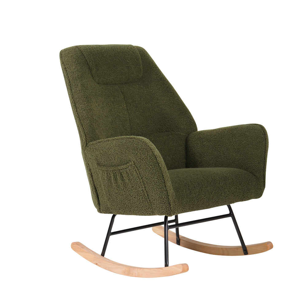 Rocking Chair Armchair Sherpa Accent Upholstered Living Room Seat Green/White/Grey