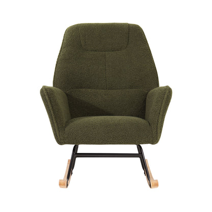 Rocking Chair Armchair Sherpa Accent Upholstered Living Room Seat Green/White/Grey