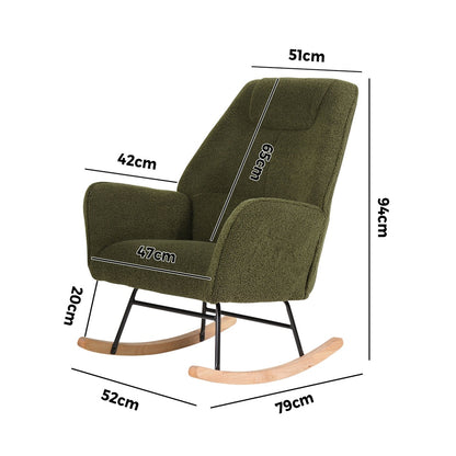 Rocking Chair Armchair Sherpa Accent Upholstered Living Room Seat Green/White/Grey