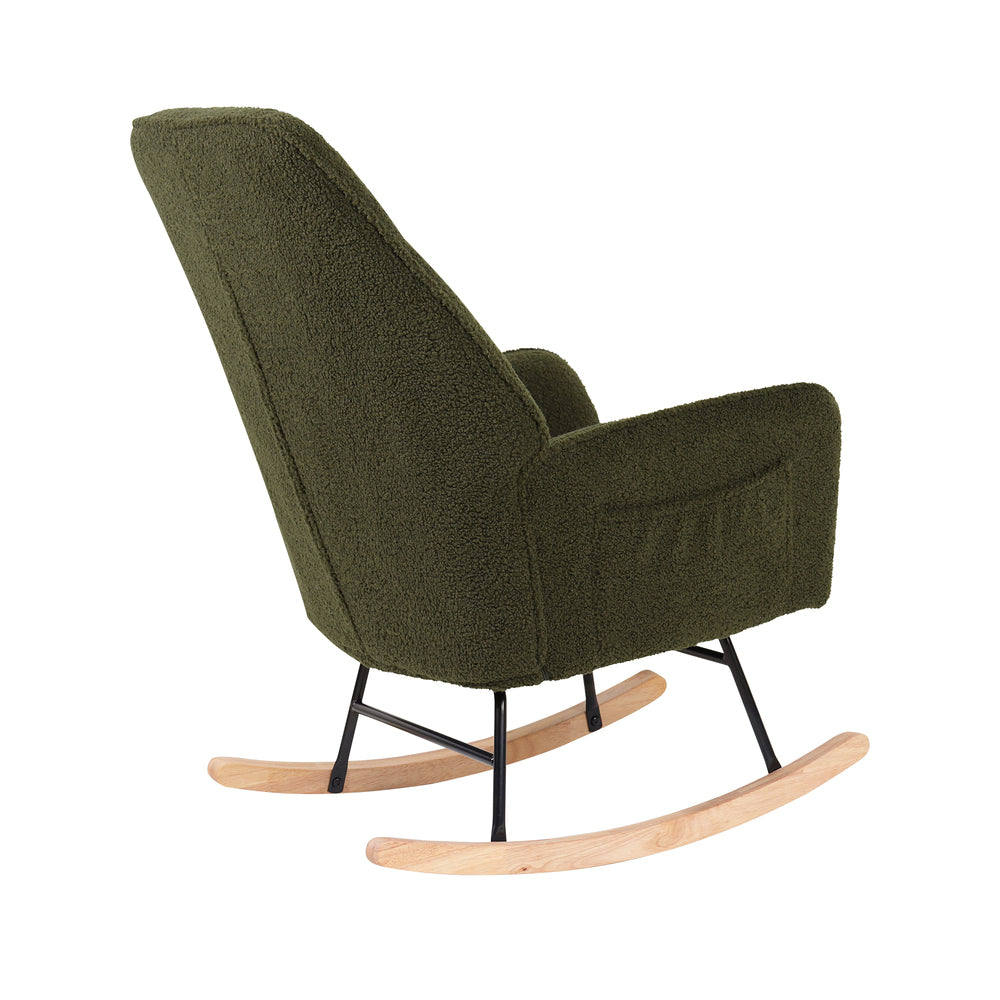 Rocking Chair Armchair Sherpa Accent Upholstered Living Room Seat Green/White/Grey