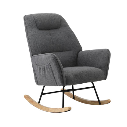 Rocking Chair Armchair Sherpa Accent Upholstered Living Room Seat Green/White/Grey