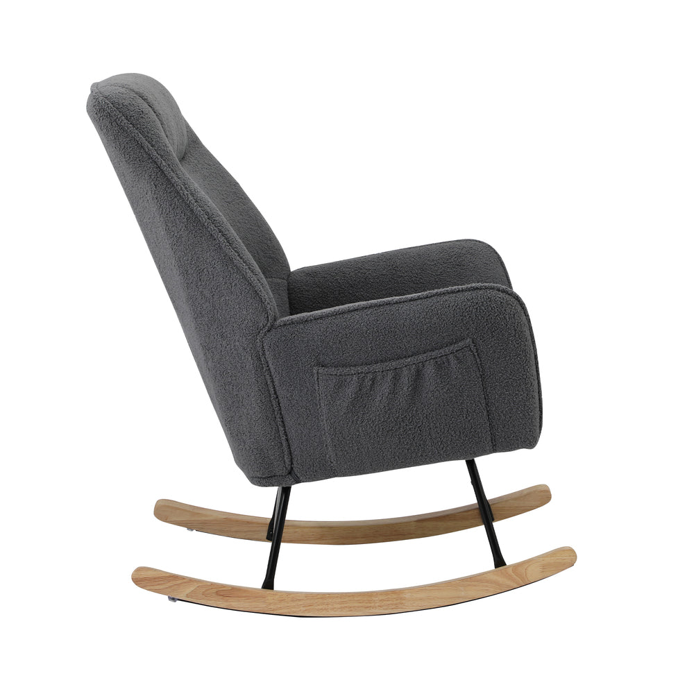 Rocking Chair Armchair Sherpa Accent Upholstered Living Room Seat Green/White/Grey