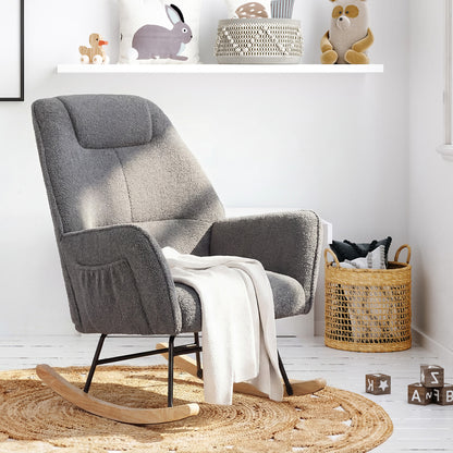 Rocking Chair Armchair Sherpa Accent Upholstered Living Room Seat Green/White/Grey