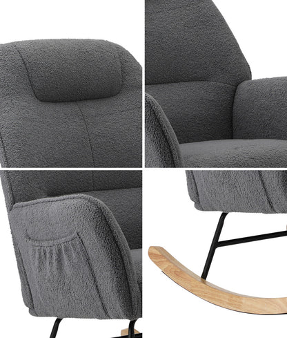 Rocking Chair Armchair Sherpa Accent Upholstered Living Room Seat Green/White/Grey
