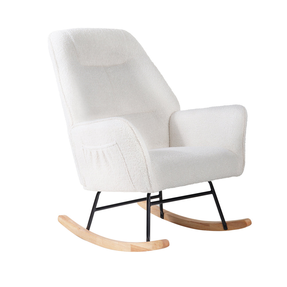 Rocking Chair Armchair Sherpa Accent Upholstered Living Room Seat Green/White/Grey