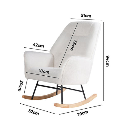 Rocking Chair Armchair Sherpa Accent Upholstered Living Room Seat Green/White/Grey