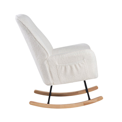 Rocking Chair Armchair Sherpa Accent Upholstered Living Room Seat Green/White/Grey