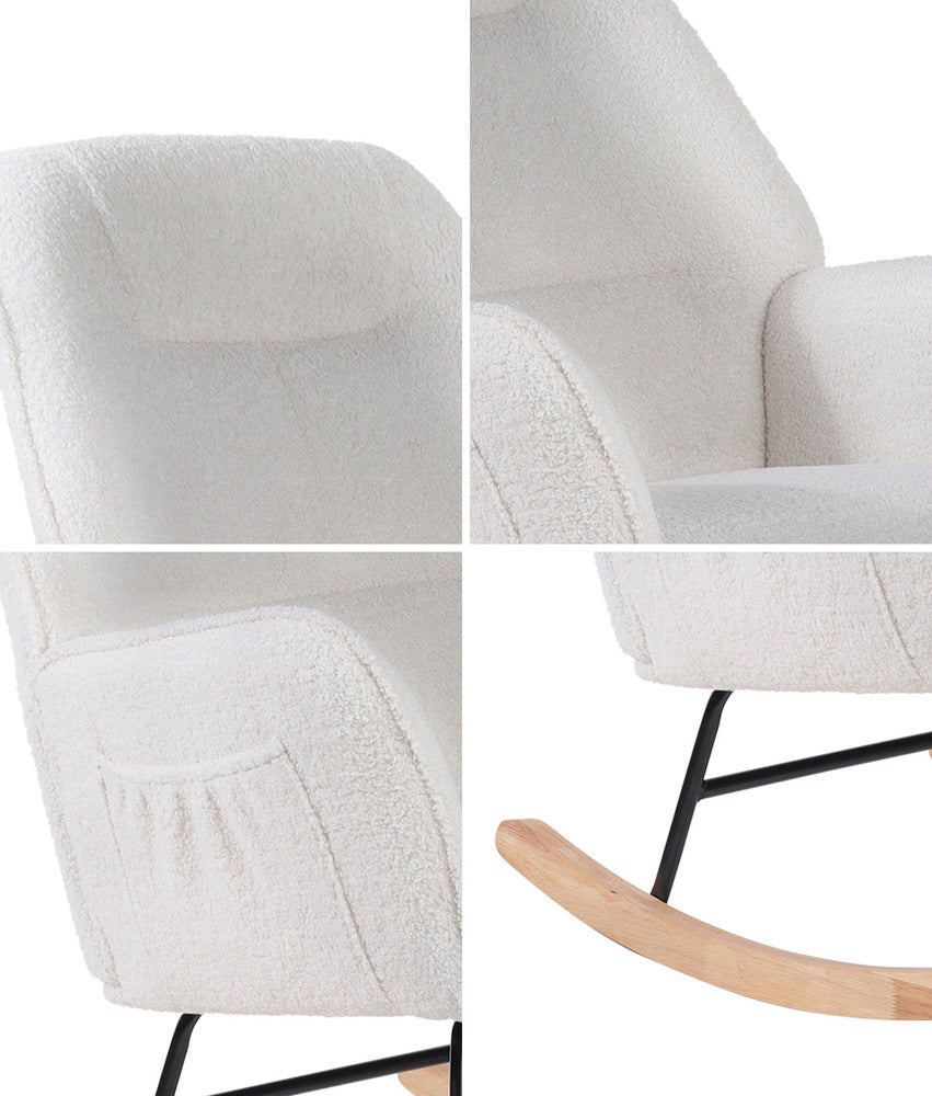 Rocking Chair Armchair Sherpa Accent Upholstered Living Room Seat Green/White/Grey