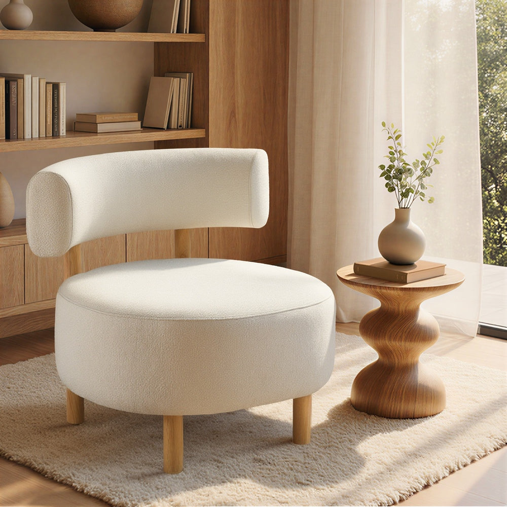 Wooden Armchair Lounge Chair Linen Fabric Accent Living Room Seat Beige /Orange/Green