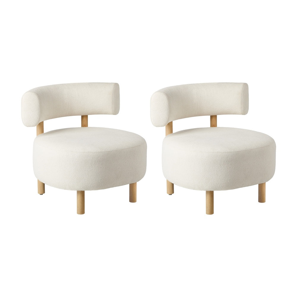 Scandinavian Accent Armchair Set Of 2 Linen Fabric Beige 70x73x65cm Rubber Wood Legs