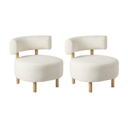 Scandinavian Accent Armchair Set Of 2 Linen Fabric Beige 70x73x65cm Rubber Wood Legs