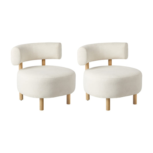 Scandinavian Accent Armchair Set Of 2 Linen Fabric Beige 70x73x65cm Rubber Wood Legs