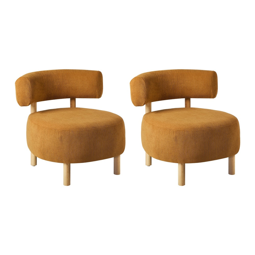 Scandinavian Accent Armchair Set Of 2 Linen Fabric Beige 70x73x65cm Rubber Wood Legs