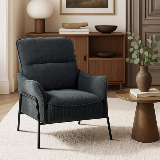 Modern Accent Armchair Lounge Collection High Back Velvet Fabric 86cm Grey Metal Legs