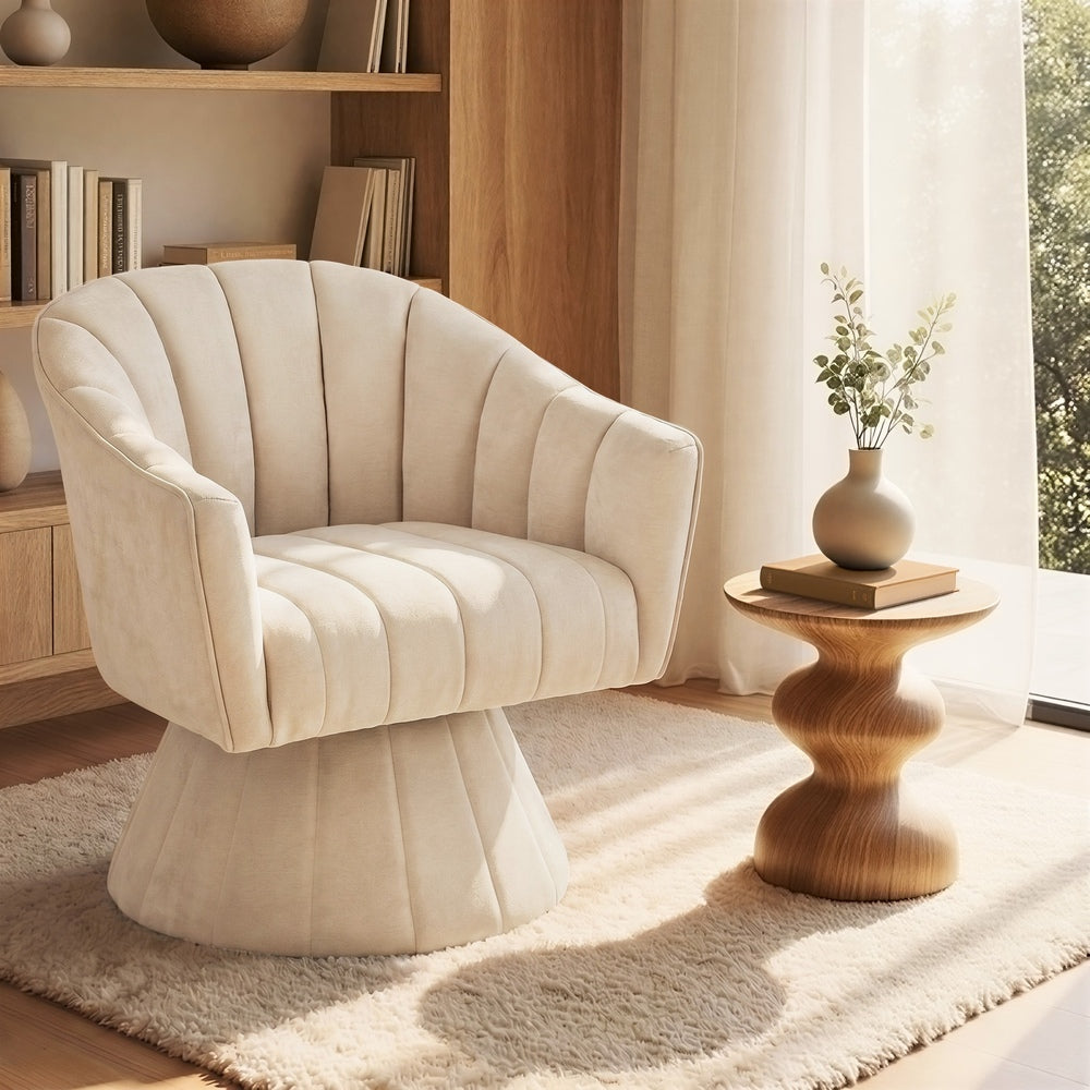 Swivel Armchair Linen Fabric Beige | HomeAndLiving