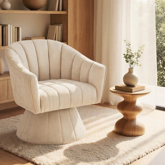 Swivel Armchair Linen Fabric Beige | HomeAndLiving