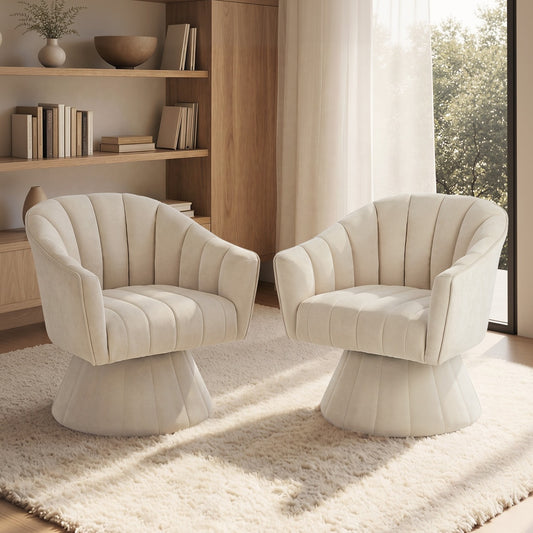 Swivel Armchair Linen Beige Set of 2 | HomeAndLiving