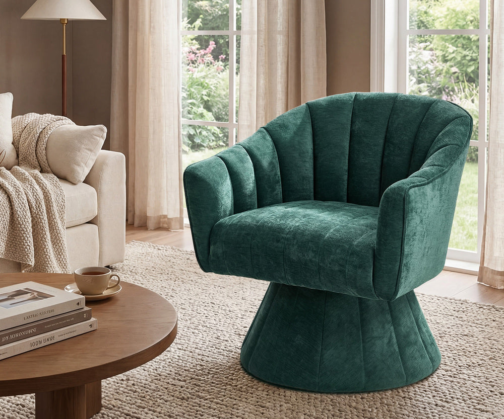 369 Swivel Armchair Urban Collection Linen Lounge Chair 72cm Green Metal Frame