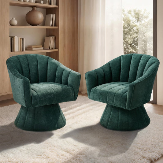 2x Swivel Armchair Linen Fabric Lounge Chair Accent Green