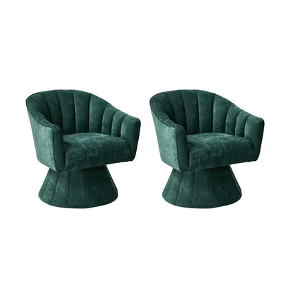 2x Swivel Armchair Linen Fabric Lounge Chair Accent Green