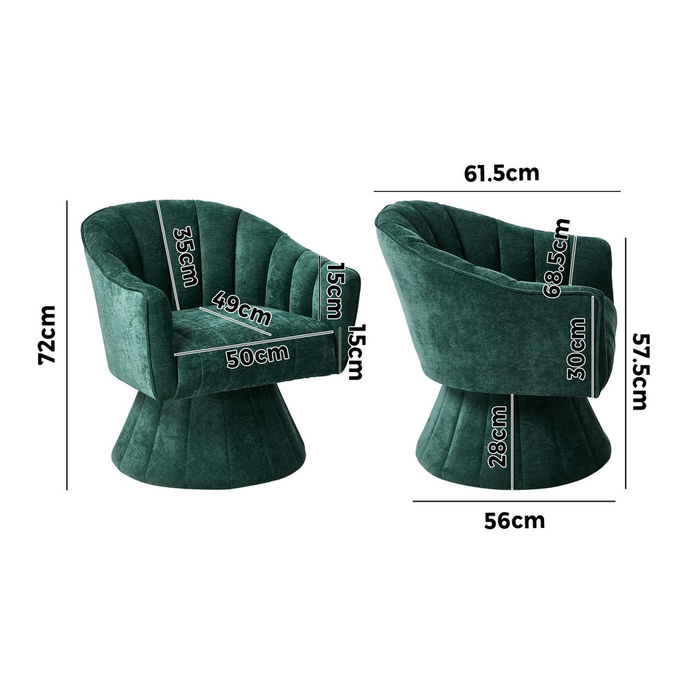 2x Swivel Armchair Linen Fabric Lounge Chair Accent Green