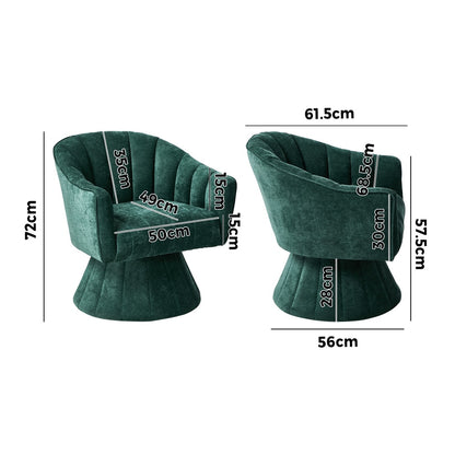 2x Swivel Armchair Linen Fabric Lounge Chair Accent Green