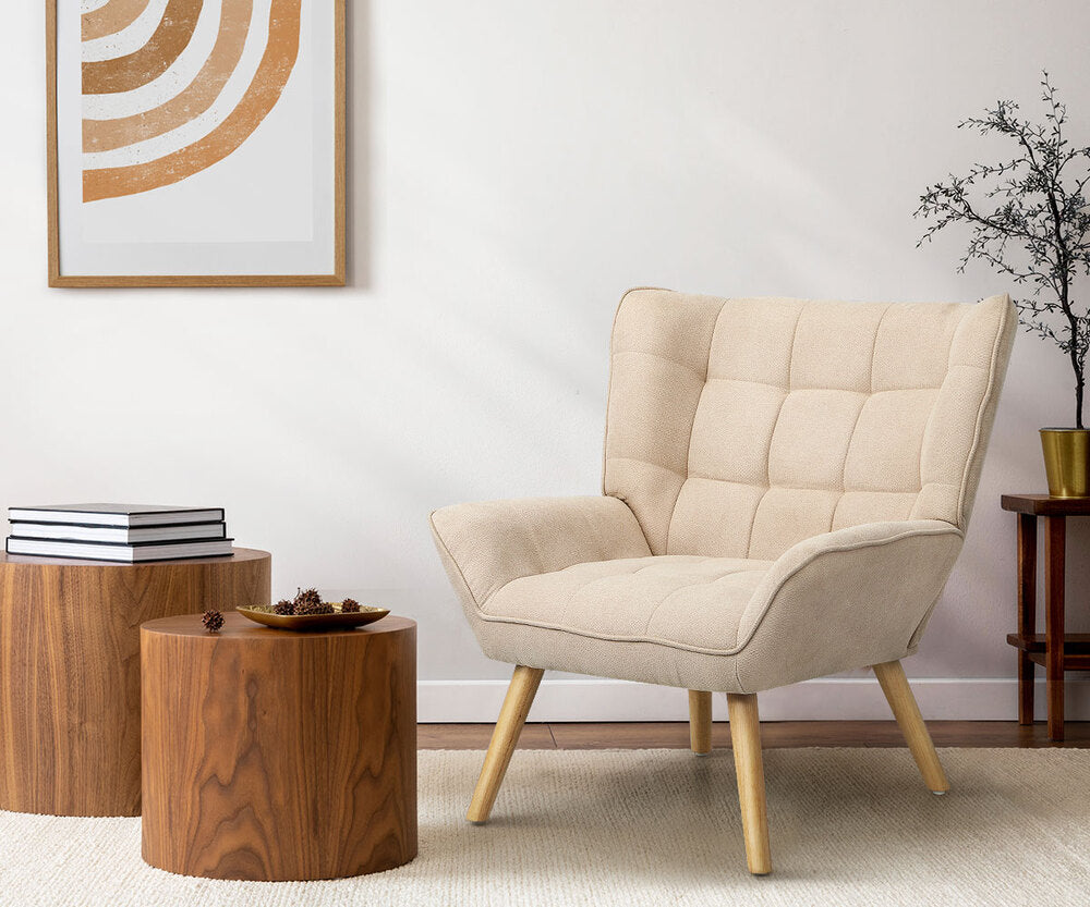 Armchair Accent Chairs Sofa Lounge Fabric Upholstered Tub Chair Beige
