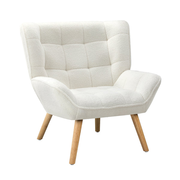  Armchair Sofa Lounge Sherpa Upholstered White