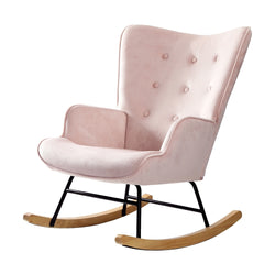 Modern Velvet Rocking Armchair Rubberwood Base - Pink 