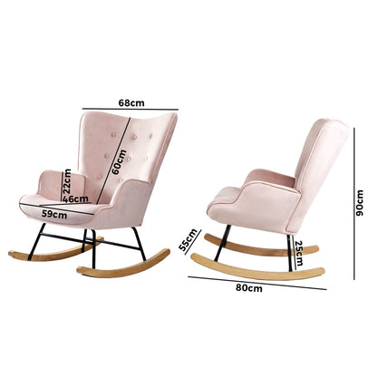 Modern Velvet Rocking Armchair Rubberwood Base - Pink 