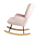 Modern Velvet Rocking Armchair Rubberwood Base - Pink