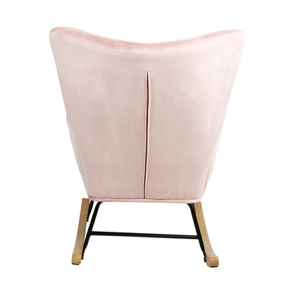 Modern Velvet Rocking Armchair Rubberwood Base - Pink 