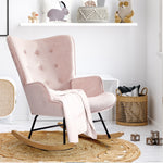 Modern Velvet Rocking Armchair Rubberwood Base - Pink