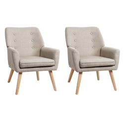 2x Armchair Lounge Chair Linen Tub Chairs Sofa Beige