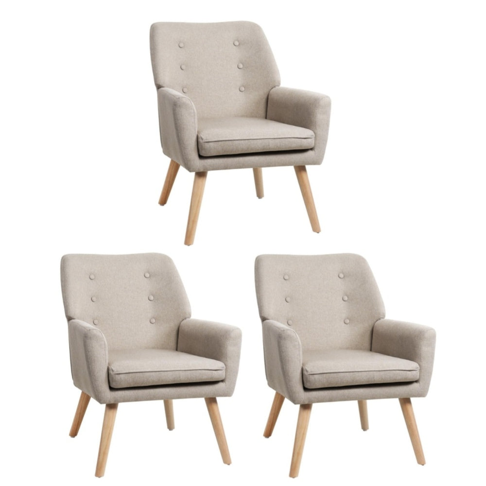 3x Armchair Lounge Chair Linen Tub Chairs Sofa Beige