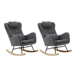 2x Rocking Armchair Nursing Sherpa Chairs with Cushions Grey/Green Set