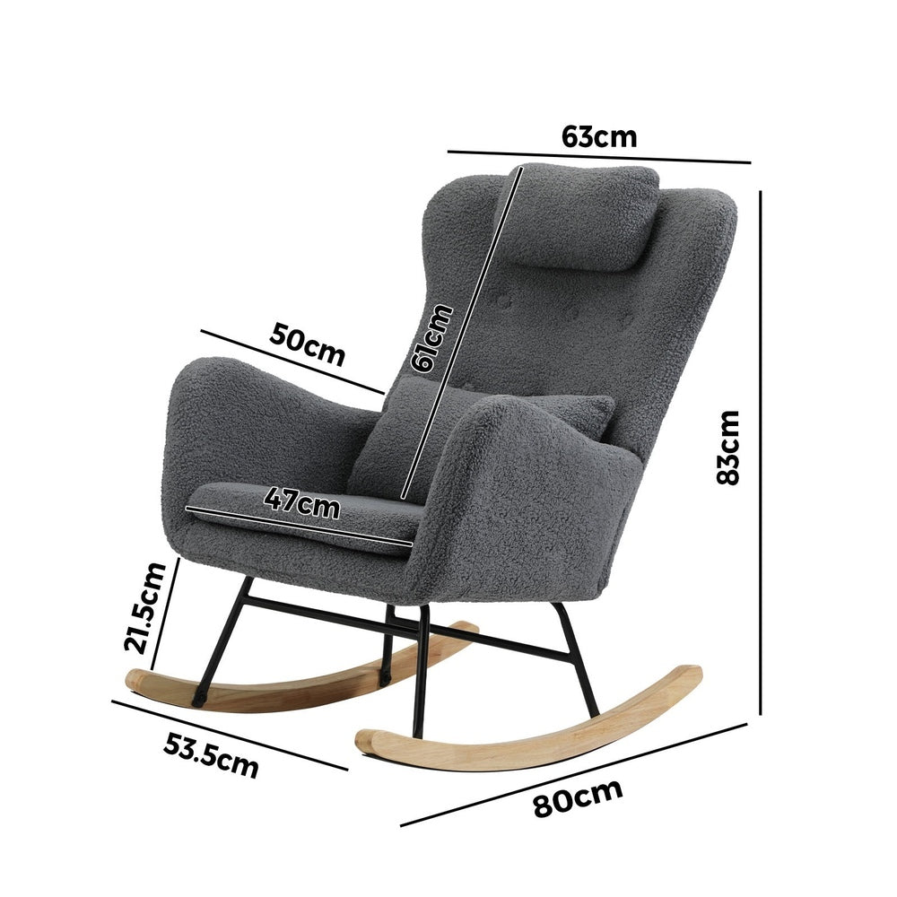 2x Rocking Armchair Nursing Sherpa Chairs with Cushions Grey/Green Set