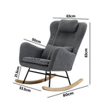 2x Rocking Armchair Nursing Sherpa Chairs with Cushions Grey/Green Set