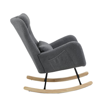 2x Rocking Armchair Nursing Sherpa Chairs with Cushions Grey/Green Set