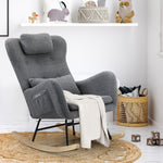 2x Rocking Armchair Nursing Sherpa Chairs with Cushions Grey/Green Set