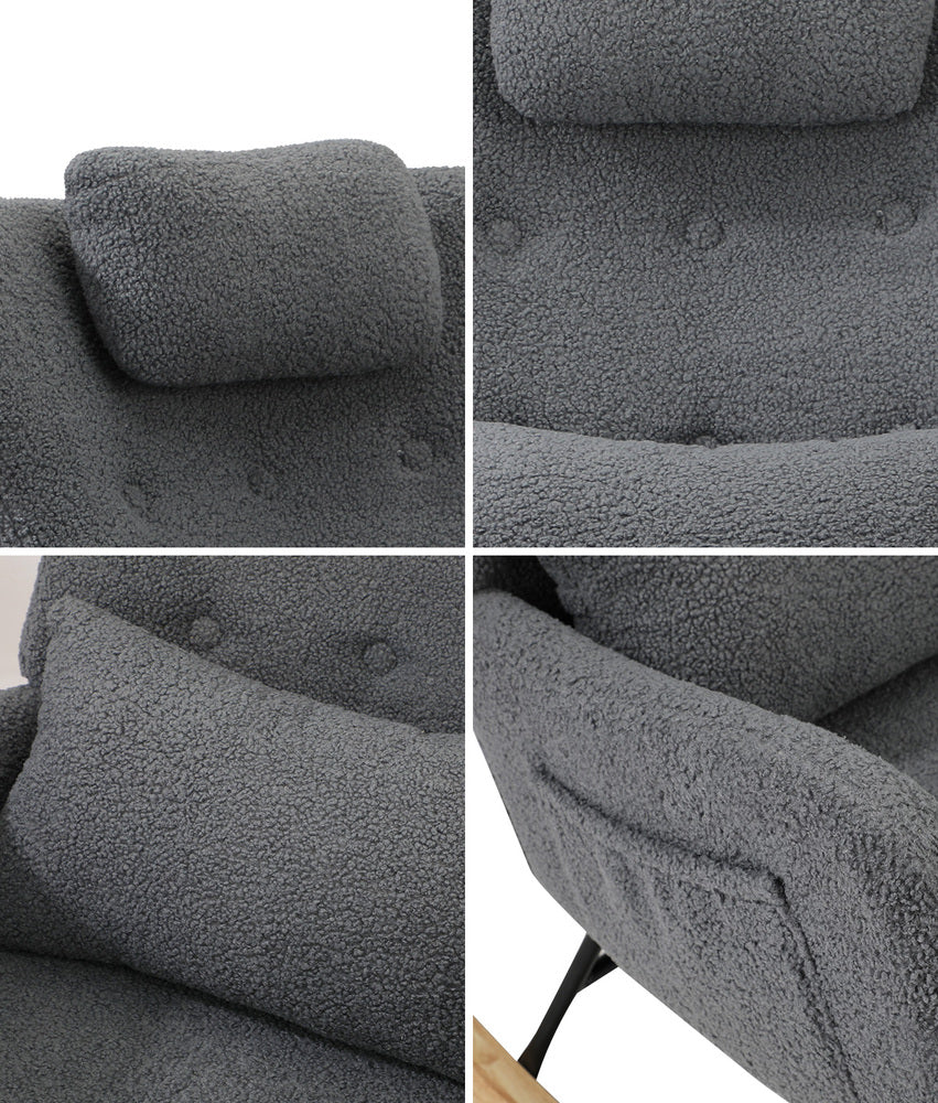 2x Rocking Armchair Nursing Sherpa Chairs with Cushions Grey/Green Set