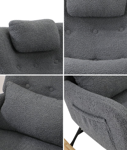 2x Rocking Armchair Nursing Sherpa Chairs with Cushions Grey/Green Set